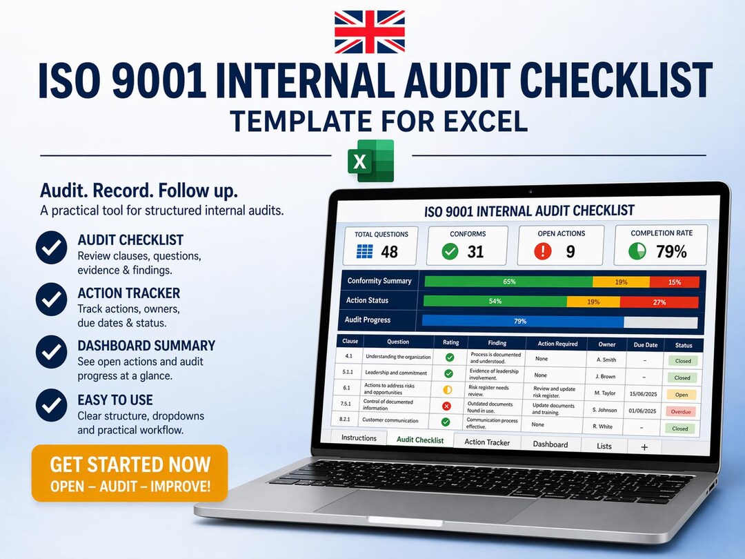 ISO 9001 Internal Audit Checklist Excel Template Audit Tracker, Action ...
