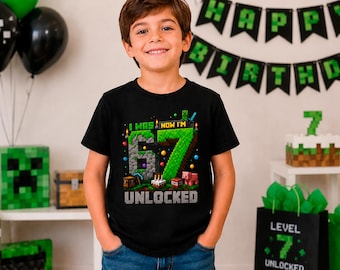 I Was 6 Now I'm 7 Unlocked T-Shirt Design | 7th Birthday Boys Kids PNG | Digital Download