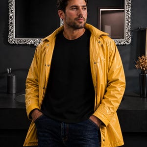 Men's Yellow Leather Jacket, Real Leather Moto Jacket, Retro Fisherman Jacket, Lightweight Festival Outerwear Gift for Him