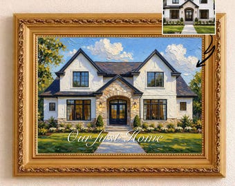 Custom Oil Painting House from Photo, Personalized Home Portrait on Canvas, First Home Gift, Housewarming Gift, Realtor Closing Gift