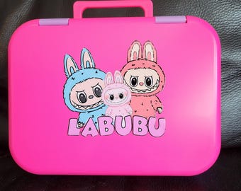 Lonchera Labu Box rosa y morada, bento, merienda escolar, adorable monstruo