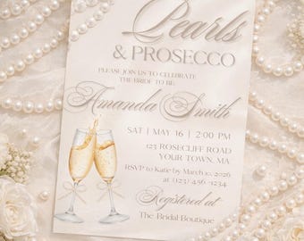 Pearls and Prosecco Bridal Shower Invitation | Elegant Canva Template (5x7)