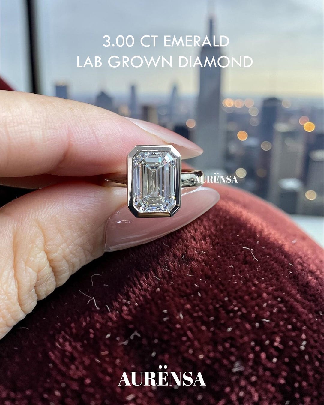 Emerald Cut Lab Grown Diamond Engagement Ring 14K Gold | 3 CT IGI ...