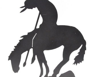 The Metal Man "End of the Trail" American Indian on Horse Silhouette Cut Out Black Metal Art Sculpture