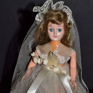 c1950s Sleepy-Eye Bride Doll Gift Figurine Cake Topper in Original Plastic Container
