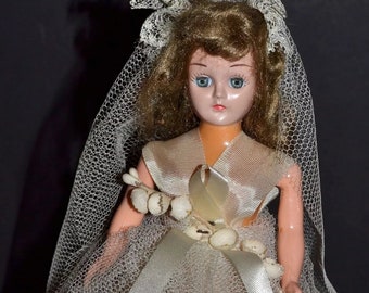 c1950s Sleepy-Eye Bride Doll Gift Figurine Cake Topper in Original Plastic Container