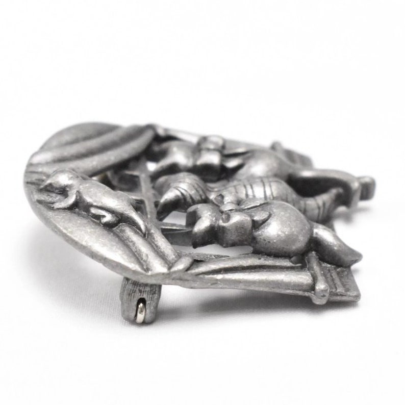 AJC Signed Kitty Cats in a Window Novelty Pewter Figural Brooch Pin