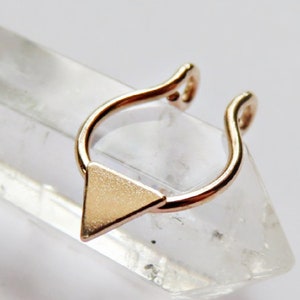 fake triangle septum ring in gold filled, faux nose hoop, no piercing required septum jewelry, adjustable and available in snug or loose