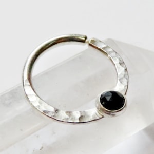 onyx septum ring in sterling silver, 16 gauge, 18 gauge, 20 gauge, 8, 9, and 10mm in diameter, gemstone gothic septum ring, black and white