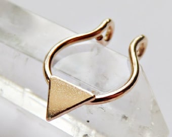 fake triangle septum ring in gold filled, faux nose hoop, no piercing required septum jewelry, adjustable and available in snug or loose