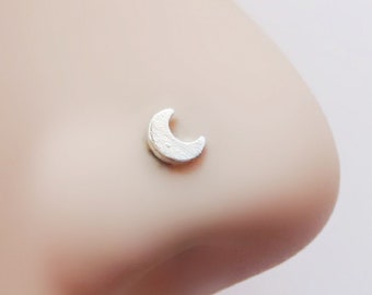 Silver moon nose ring stud, sterling silver nose piercing, L shaped nose ring in 22 gauge, 20 gauge, and 18 gauge, tiny silver nose ring