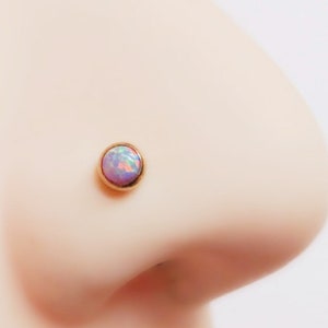 purple opal nose stud 14k gold filled, small L shape gemstone nose stud in gold filled, 6mm long minimalist nose stud with purple opal image 1