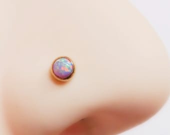 purple opal nose stud 14k gold filled, small L shape gemstone nose stud in gold filled, 6mm long minimalist nose stud with purple opal