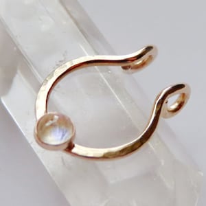 moonstone faux septum ring in gold filled, fake nose piercing, clip on nose ring, no piercing required hammered gemstone septum hoop