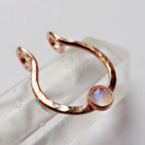fake septum ring in rose gold filled with moonstone, hammered fake nose ring, clip on nose ring, fake nose piercing, no piercing needed