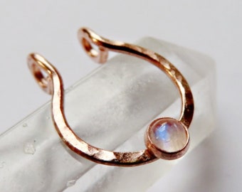 fake septum ring in rose gold filled with moonstone, hammered fake nose ring, clip on nose ring, fake nose piercing, no piercing needed