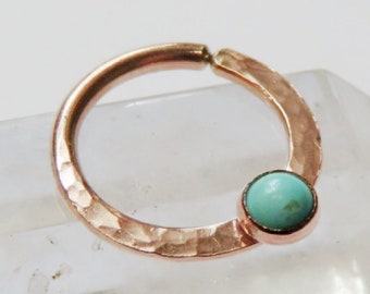 turquoise septum ring, rose gold filled septum jewelry, septum piercing in 20 gauge, 18 gauge, 16 gauge, 8,9,10mm diameter, gold septum hoop