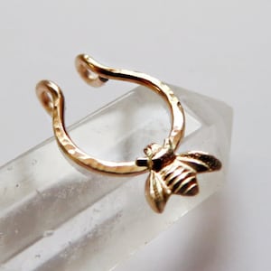 fake septum ring in gold filled with tiny bee, faux nose hoop, no piercing required septum jewelry, clip on piercing snug or loose fitting