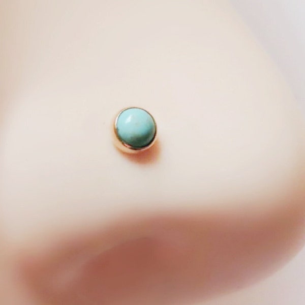 turquoise nose stud 14k gold filled, small L shape gemstone nose stud in gold filled, 6mm long minimalist nose stud with turquoise gem