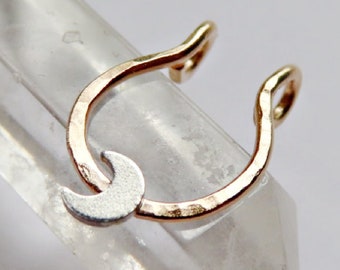 moon fake septum ring gold filled, faux septum piercing, hammered septum hoop no piercing required, gold septum cuff, moon jewelry