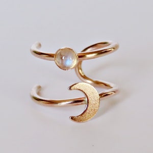 moon double ear cuff gold filled, moonstone ear cuff, faux conch hoop, fake cartilage ring, gold filled fake piercing for conch, ear wrap