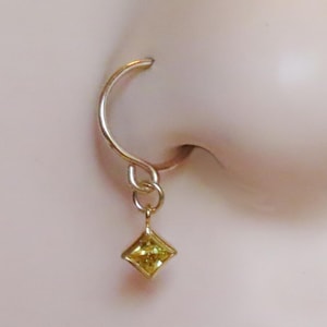 Dangle nose ring with Topaz drop in gold filled, dainty seamless nose piercing with dangling charm in 22 gauge, 20 gauge, and 18 gauge