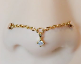 gold filled nose chain with opal, 14k gold filled nose chain for double piercing, custom measurement nose chain, nose ring connector