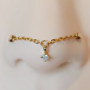 gold filled nose chain with opal, 14k gold filled nose chain for double piercing, custom measurement nose chain, nose ring connector