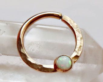 white opal septum ring, gold filled septum ring, 8mm gold septum ring, 10mm gold septum ring, 20 gauge opal septum ring, gold opal septum