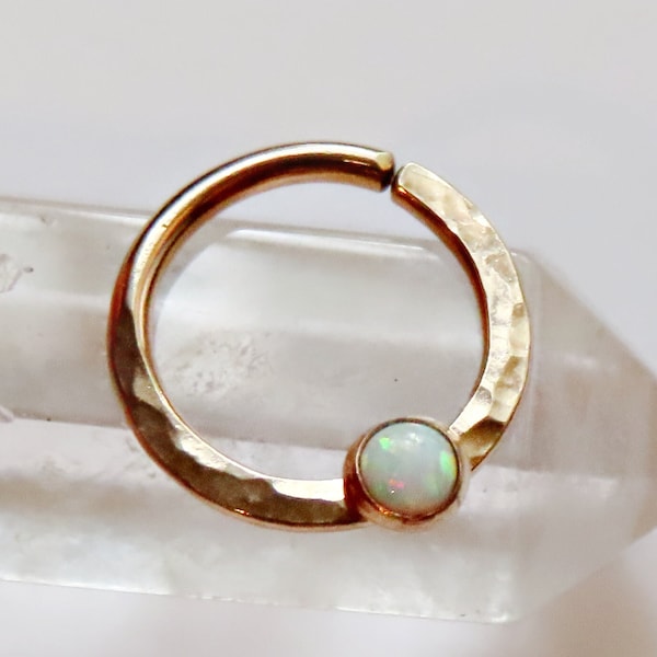 white opal septum ring, gold filled septum ring, 8mm gold septum ring, 10mm gold septum ring, 20 gauge opal septum ring, gold opal septum