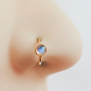 fake nose ring in gold filled with moonstone, no piercing required nose hoop, faux nose hoop, adjustable clip on available in snug or loose