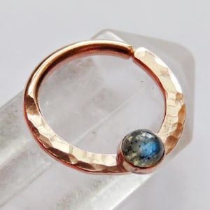 Labradorite Daith hoop in rose gold filled, Cartilage hoop available in 22 gauge, 20 gauge, 18 gauge, and 16 gauge