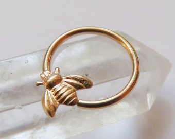 bee daith piercing, gold filled daith ring, bee daith hoop, bee daith jewelry, honey bee cartilage ring, 18 gauge, 16 gauge, 20 gauge