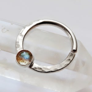 silver daith earring with labradorite, hammered daith ring, available in 22 gauge, 20 gauge, 18 gauge, 16 gauge, 8mm, 9mm, 10mm diameter