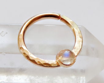 moonstone septum ring in gold filled, hammered septum jewelry, nose ring hoop, septum piercing, gold nose jewelry, unique septum ring