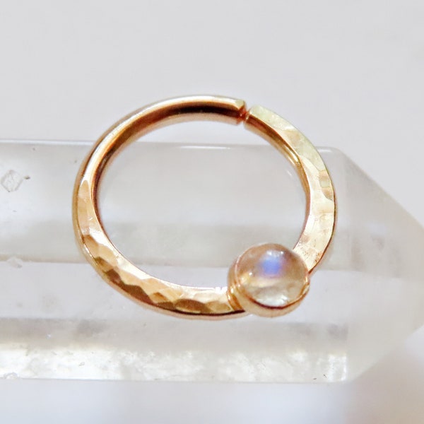 moonstone septum ring in gold filled, hammered septum jewelry, nose ring hoop, septum piercing, gold nose jewelry, unique septum ring