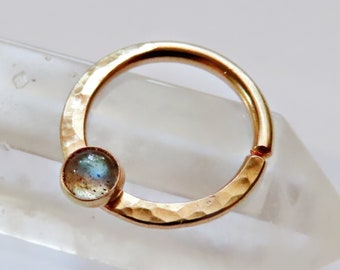 septum ring in gold filled with labradorite, hammered septum jewelry, nose ring hoop, septum piercing, gold nose jewelry, unique septum ring