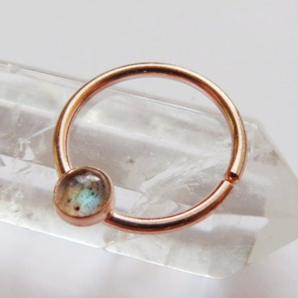 labradorite septum ring rose gold filled, simple septum hoop, gold septum piercing in 16 gauge, 18 gauge, 20 gauge, septum diameter 8mm, 9mm