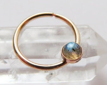 gold filled septum ring in labradorite, simple septum hoop, gold septum piercing in 16 gauge, 18 gauge, 20 gauge, septum diameter 8mm, 9mm