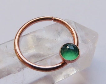 green onyx septum ring rose gold filled, simple septum hoop, gold septum piercing in 16 gauge, 18 gauge, 20 gauge, septum diameter 8mm, 9mm