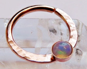 opal septum ring rose gold filled, Ethiopian opal septum hoop, 8mm gold septum ring, 10mm gold septum ring, 20 gauge opal septum ring