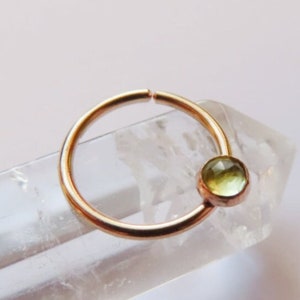 gold filled septum ring peridot stone, simple septum hoop, gold septum piercing in 16 gauge, 18 gauge, 20 gauge, septum diameter 8mm, 9mm