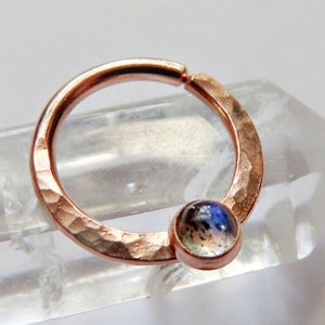 labradorite septum ring rose gold filled, septum hoop, gemstone septum ring, 18 gauge, 16 gauge, 20 gauge septum hoop, 10mm septum jewelry image 1