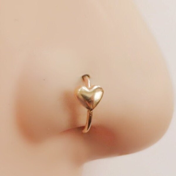 tiny heart nose ring gold filled, nose hoop, small nostril ring, dainty nose ring, tiny nose ring, 20 gauge nose ring, 22 gauge nose ring