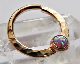 purple opal septum ring, gold filled septum ring, 8mm gold septum ring, 10mm gold septum ring, 20 gauge opal septum ring, gold opal septum