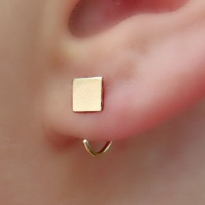 square huggie earrings gold filled, open hoop earring, ear hugger earrings, minimalist earrings, geometric stud earrings, small hoop earring
