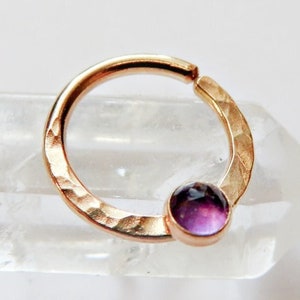 amethyst septum ring gold filled, gold hammered septum ring, amethyst septum hoop, stone nose ring,  gemstone septum ring, small septum ring