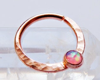 pink opal septum ring rose gold filled, rose gold septum hoop, 8mm septum ring, 10mm septum ring, 20 gauge septum ring, pink opal nose ring