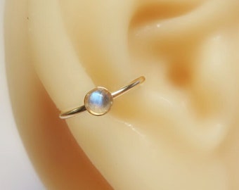 moonstone conch hoop gold filled, conch ring in 16 gauge, 18 gauge, 20 gauge, 22 gauge, moon conch piercing in 8mm, 9mm, 10mm, 12mm