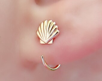 seashell huggie earrings gold filled, open hoop earrings, ear hugger earrings, mermaid earrings, gold hoop earrings, hugger hoops
